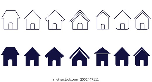 Home Icon. House icon Vector illustration. Web home icon set for websites and apps. Simple house symbol. Flat real estate sign. Main page pictogram in filled, thin line, outline and stroke style.