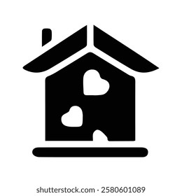 Home Icon. Illustration of a House With Love Symbols. A Home Full of Love.