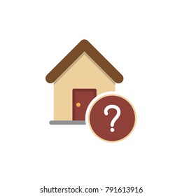 Home icon. Illustration of an orange house icon with a question sign