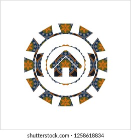 home icon inside arabesque badge. arabic decoration.