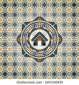 home icon inside arabesque badge background. arabic decoration.