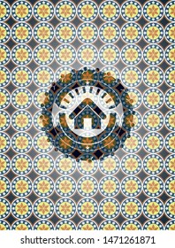home icon inside arabesque emblem. arabic decoration.