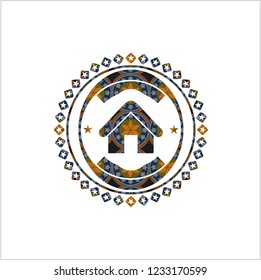 home icon inside arabesque style emblem. arabic decoration.