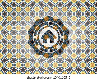 home icon inside arabesque style emblem. arabic decoration.