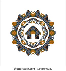 home icon inside arabesque style badge. arabic decoration.