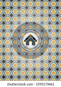 home icon inside arabesque style emblem. arabic decoration.