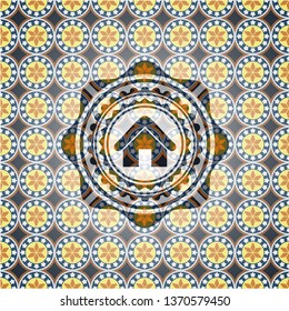 home icon inside arabic emblem background. Arabesque decoration.