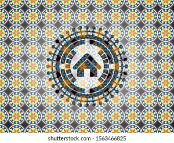 home icon inside arabic emblem. Arabesque decoration.