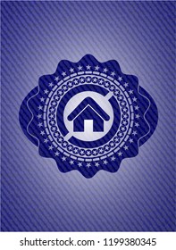 home icon inside badge with denim background