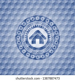 home icon inside blue polygonal badge.