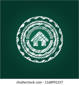 home icon inside chalkboard emblem