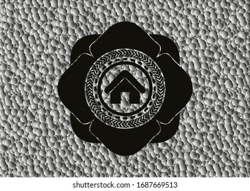 home icon inside dark emblem with grey bubbles background. Retro. Vector Illustration. Detailed.