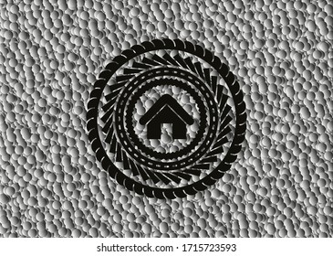 icono del hogar dentro del emblema oscuro con fondo de burbujas grises. Retro. Ilustración vectorial. Detallado. 