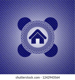 home icon inside emblem with denim high quality background