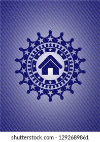 home icon inside emblem with denim high quality background