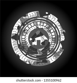 home icon inside grey camouflaged emblem
