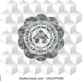 home icon inside grey emblem. Vintage with geometric cube white background