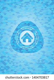 home icon inside light blue emblem with mosaic ecological style background