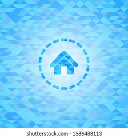 icono del hogar dentro del emblema azul claro con fondo de mosaico