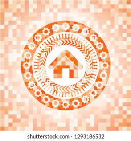 home icon inside orange mosaic emblem