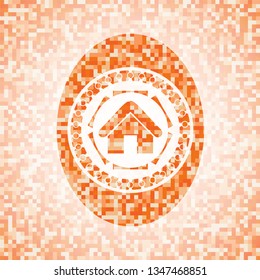 home icon inside orange mosaic emblem