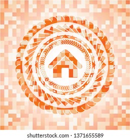 home icon inside orange mosaic emblem with background