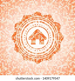 home icon inside orange mosaic emblem with background