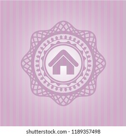 home icon inside pink emblem. Vintage.