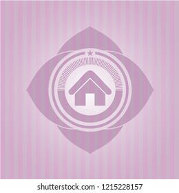 home icon inside pink emblem. Retro
