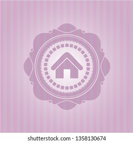 home icon inside pink emblem. Retro