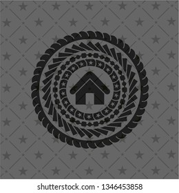 home icon inside realistic black emblem