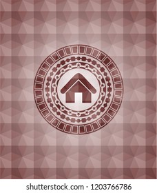 home icon inside red badge with geometric background. Seamless.