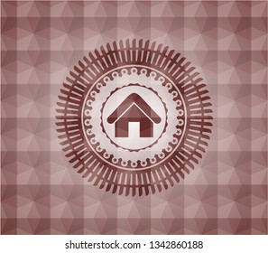home icon inside red badge with geometric background. Seamless.