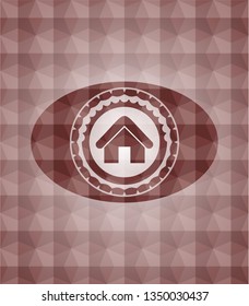 home icon inside red emblem with geometric background. Seamless.
