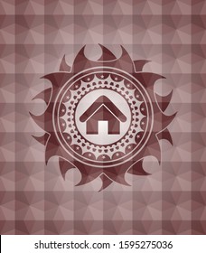 home icon inside red geometric emblem. Seamless.