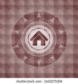 home icon inside red geometric badge. Seamless.