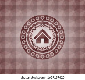 home icon inside red geometric emblem. Seamless.
