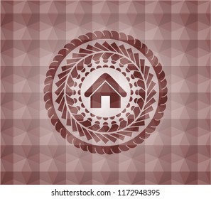 home icon inside red seamless geometric badge.