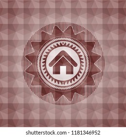 home icon inside red seamless badge with geometric pattern.