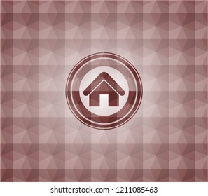 home icon inside red seamless polygonal badge.