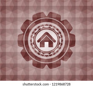 home icon inside red seamless polygonal badge.