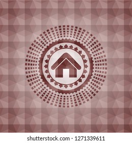 home icon inside red seamless badge with geometric pattern.