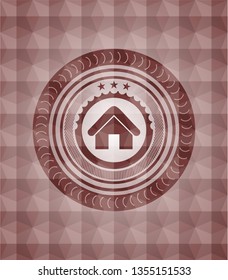 home icon inside red seamless geometric emblem.