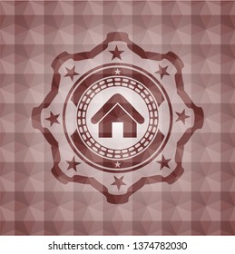 home icon inside red seamless geometric emblem.
