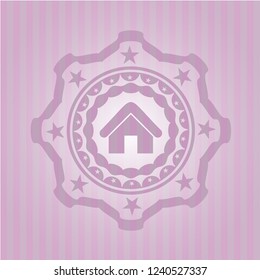 home icon inside retro style pink emblem