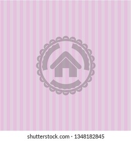 home icon inside retro style pink emblem