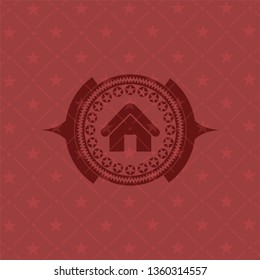 home icon inside retro style red emblem