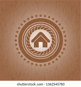 home icon inside retro style wood emblem