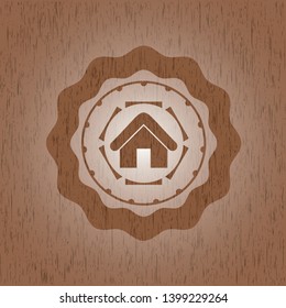 home icon inside retro style wood emblem