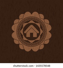 home icon inside retro style wooden emblem